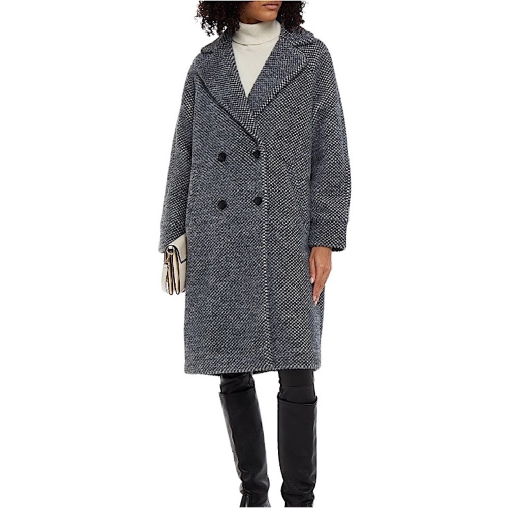 MAJE Gaby double-breasted brushed checked woven coat